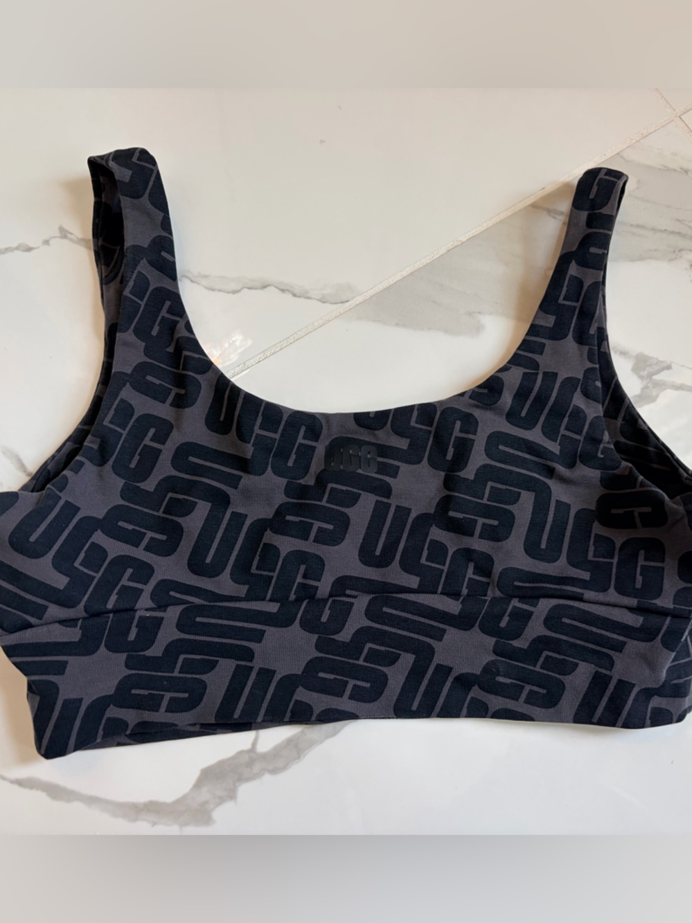 UGG Gray and Black Logo Print Sports Bra NWOT